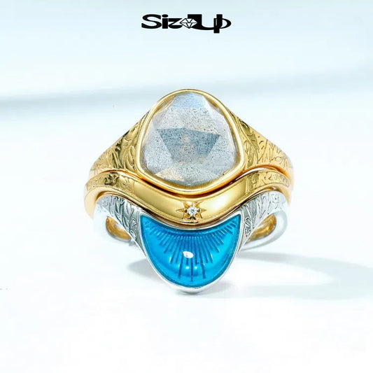 Sun, Moon & Star – Adjustable Celestial Rings with Labradorite